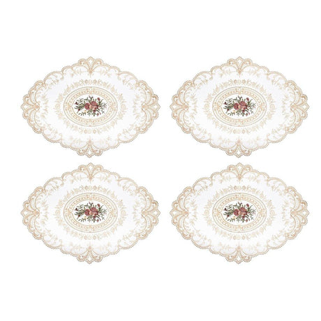 4 Pack Retro Lace Oval Placemats 31x42cm French Crochet Doilies 4 Colors Set - White