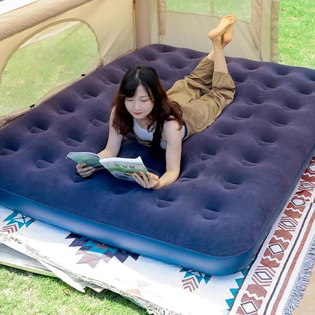 Single Inflatable Airbed 186x96cm Easy Inflate Flocked Air Mattress for Camping Guests