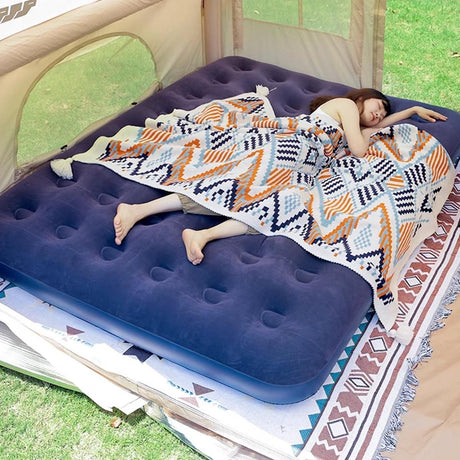 Single Inflatable Airbed 186x96cm Easy Inflate Flocked Air Mattress for Camping Guests