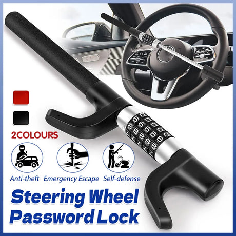 Car Steering Wheel Lock Anti Theft Security Code Lock for Vehicle Protection Use - Black