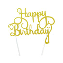 Happy Birthday Cake Topper Colour Printed Acrylic Party Decorations - Gold-Long Strip
