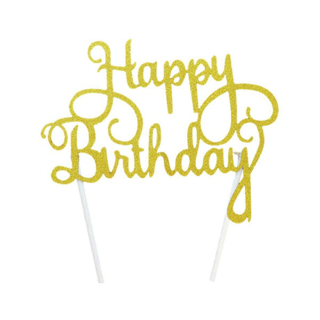 Happy Birthday Cake Topper Colour Printed Acrylic Party Decorations - Gold-Long Strip