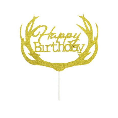 Happy Birthday Cake Topper Colour Printed Acrylic Party Decorations - Gold-Long Strip