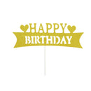 Happy Birthday Cake Topper Colour Printed Acrylic Party Decorations - Gold-Long Strip