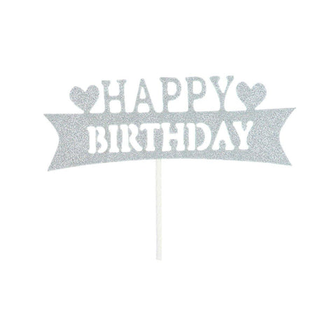 Happy Birthday Cake Topper Colour Printed Acrylic Party Decorations - Gold-Long Strip
