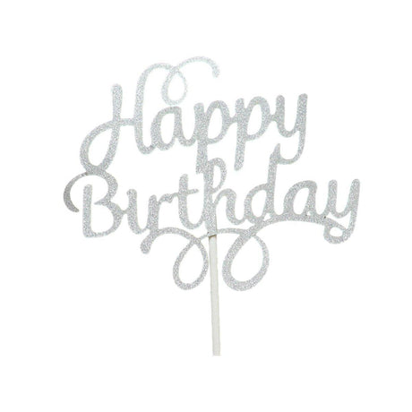 Happy Birthday Cake Topper Colour Printed Acrylic Party Decorations - Gold-Long Strip