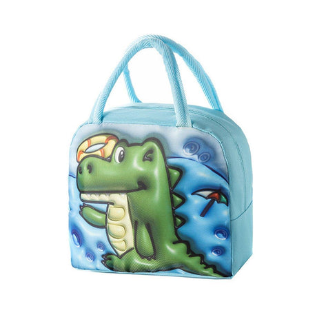 Cute 3D Cartoon Insulated Lunch Bag Oxford Fabric Bento Tote for School Use - Blue Puppy