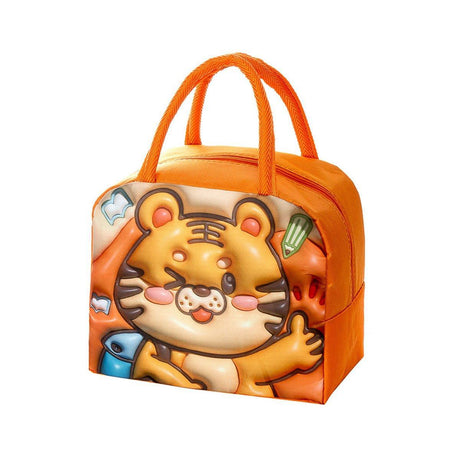 Cute 3D Cartoon Insulated Lunch Bag Oxford Fabric Bento Tote for School Use - Navy Blue Dinosaur