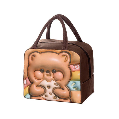 Cute 3D Cartoon Insulated Lunch Bag Oxford Fabric Bento Tote for School Use - Navy Blue Dinosaur