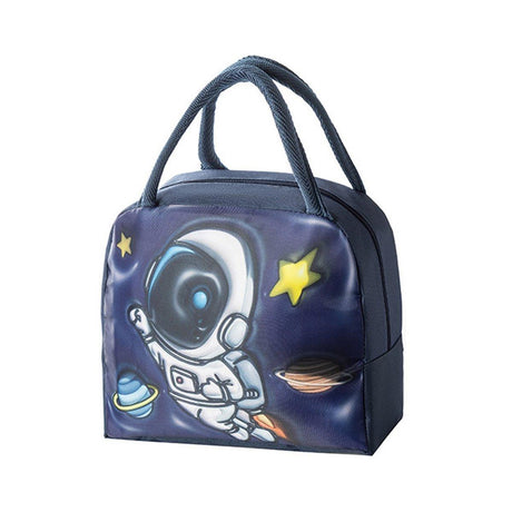 Cute 3D Cartoon Insulated Lunch Bag Oxford Fabric Bento Tote for School Use - Navy Blue Dinosaur