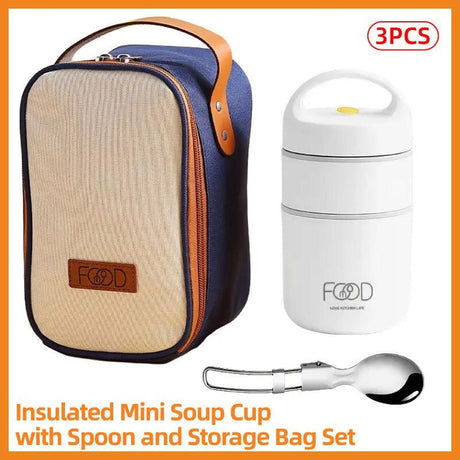 3pcs Insulated Lunch Box Soup Container Portable Breakfast Food Storage Box Set