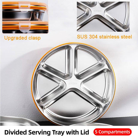 Multi Compartment Lunch Box with Lid Five Compartments Food Storage Fruit Plate