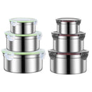 3PCS Stainless Steel Sealed Crisper Storage Box with Lid Round Food Lunch Box - Black