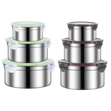 3PCS Stainless Steel Sealed Crisper Storage Box with Lid Round Food Lunch Box - Black