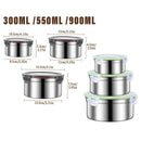 3PCS Stainless Steel Sealed Crisper Storage Box with Lid Round Food Lunch Box - Black