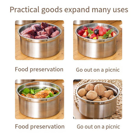 3PCS Stainless Steel Sealed Crisper Storage Box with Lid Round Food Lunch Box - Black