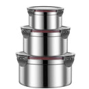 3PCS Stainless Steel Sealed Crisper Storage Box with Lid Round Food Lunch Box - Black