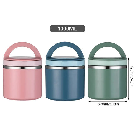 1L Large Capacity Stainless Steel Insulated Lunch Box Food Container Durable - Green