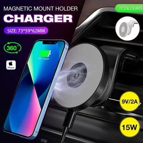 Wireless 15W Magnetic Car Mount Holder Charger For Iphone 13 12 Pro Max Magsafe - White