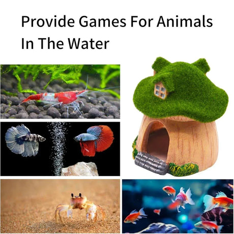 Aquarium Moss Mushroom House Aquascape Crafts Fish Shrimp Hiding Decoration - House With Window