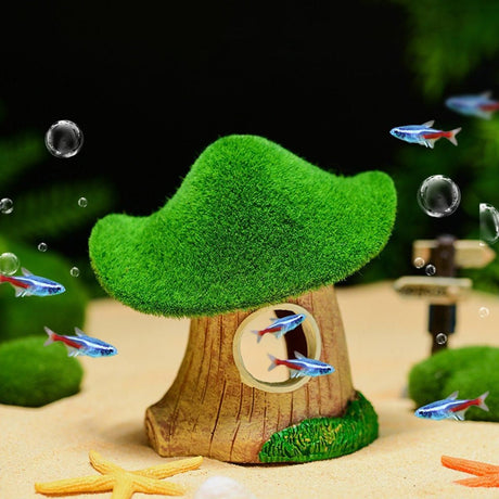 Aquarium Moss Mushroom House Aquascape Crafts Fish Shrimp Hiding Decoration - House With Window