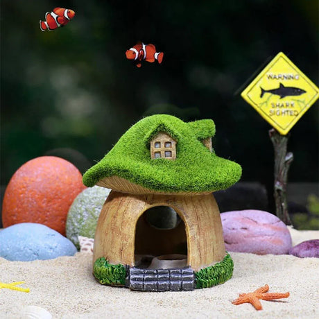 Aquarium Moss Mushroom House Aquascape Crafts Fish Shrimp Hiding Decoration - House With Window