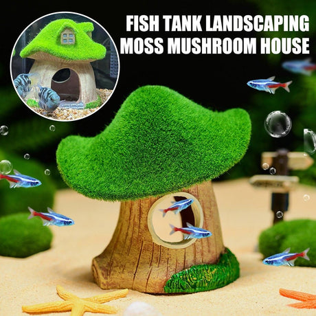 Aquarium Moss Mushroom House Aquascape Crafts Fish Shrimp Hiding Decoration - House With Window