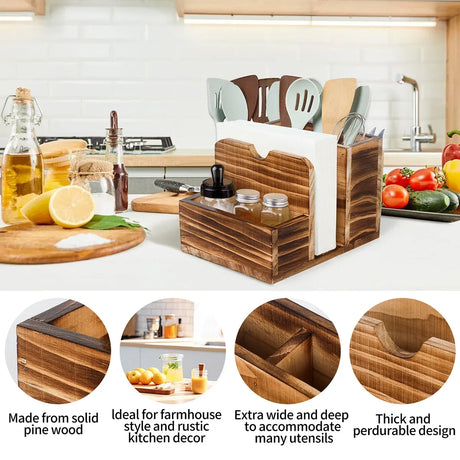 Wooden Spice Storage Box Desktop Organiser Rack Kitchen Countertop Container