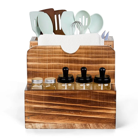 Wooden Spice Storage Box Desktop Organiser Rack Kitchen Countertop Container