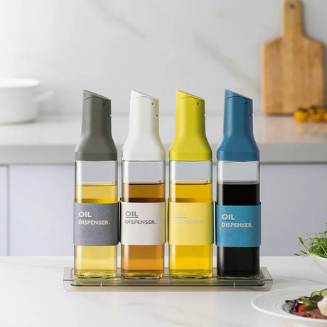 Premium Kitchen Oil Dispenser Bottle Glass Olive Oil Cruet Leakproof Small Clear - Blue