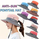 Women Wide Brim Ponytail Hat Sun Protect Visor Summer Beach Cap Anti Uv Floppy - Orange