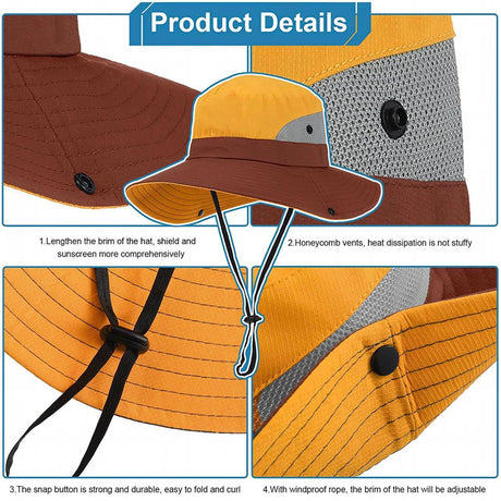 Women Wide Brim Ponytail Hat Sun Protect Visor Summer Beach Cap Anti Uv Floppy - Orange