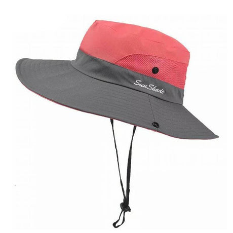 Women Wide Brim Ponytail Hat Sun Protect Visor Summer Beach Cap Anti Uv Floppy - Orange