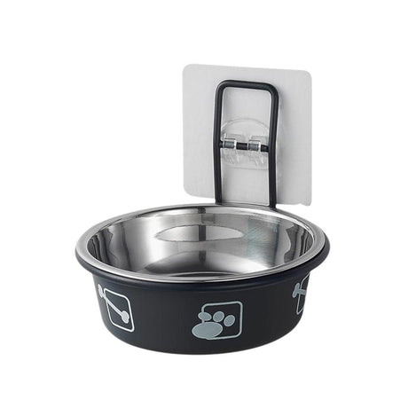 Stainless Steel Pet Bowl Hanging Cat Food Water Bowl Durable for Dogs and Cats - Black-14cm