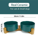 Ceramic Pet Bowl Double Cat Food Bowl Dog Water Bowl Feeding Drinking Bowl Set - Black