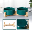 Ceramic Pet Bowl Double Cat Food Bowl Dog Water Bowl Feeding Drinking Bowl Set - Black