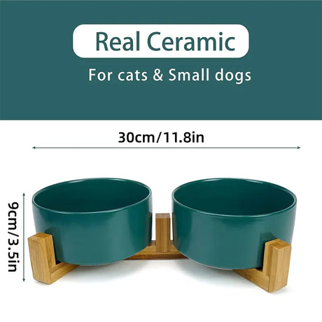 Ceramic Pet Bowl Double Cat Food Bowl Dog Water Bowl Feeding Drinking Bowl Set - White