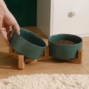 Ceramic Pet Bowl Double Cat Food Bowl Dog Water Bowl Feeding Drinking Bowl Set - White