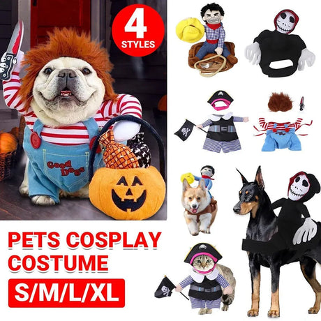 Halloween Dog Costume Pet Accessories Funny Dress Up for Small Medium Dogs - Little Devil Riding-L