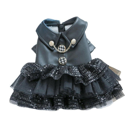 Pet Dog Cat Clothes Autumn Winter Fashion Sequin Small Leather Skirt Outfit - L