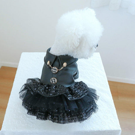 Pet Dog Cat Clothes Autumn Winter Fashion Sequin Small Leather Skirt Outfit - M