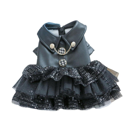 Pet Dog Cat Clothes Autumn Winter Fashion Sequin Small Leather Skirt Outfit - M