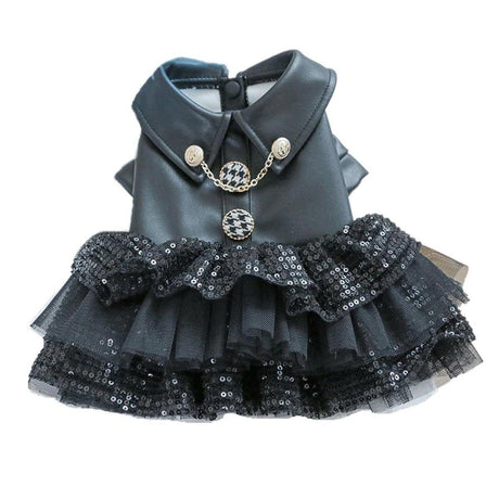Pet Dog Cat Clothes Autumn Winter Fashion Sequin Small Leather Skirt Outfit - M