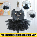 Pet Dog Cat Clothes Autumn Winter Fashion Sequin Small Leather Skirt Outfit - S