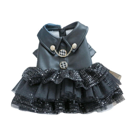 Pet Dog Cat Clothes Autumn Winter Fashion Sequin Small Leather Skirt Outfit - XL