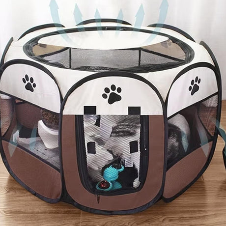 Pet Fence Indoor Cat Dog Tent Octagonal Fence Portable Foldable Cage Kennel - S-Pink