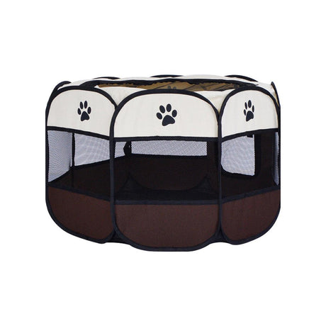 Pet Fence Indoor Cat Dog Tent Octagonal Fence Portable Foldable Cage Kennel - S-Pink