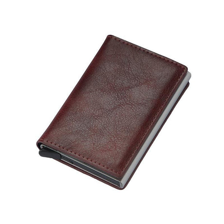 RFID Blocking Leather Card Wallet with Money Clip for Men Credit Holder - Dark Red