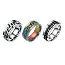 Spinner Rings Mens Womens Fidget Rotating Ring Silver Stainless Steel Size 10 - Black