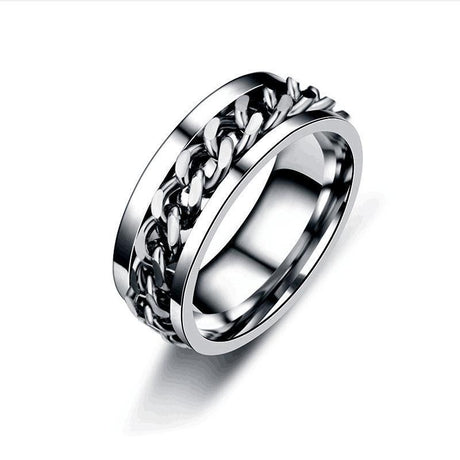 Spinner Rings Mens Womens Fidget Rotating Ring Silver Stainless Steel Size 10 - Black